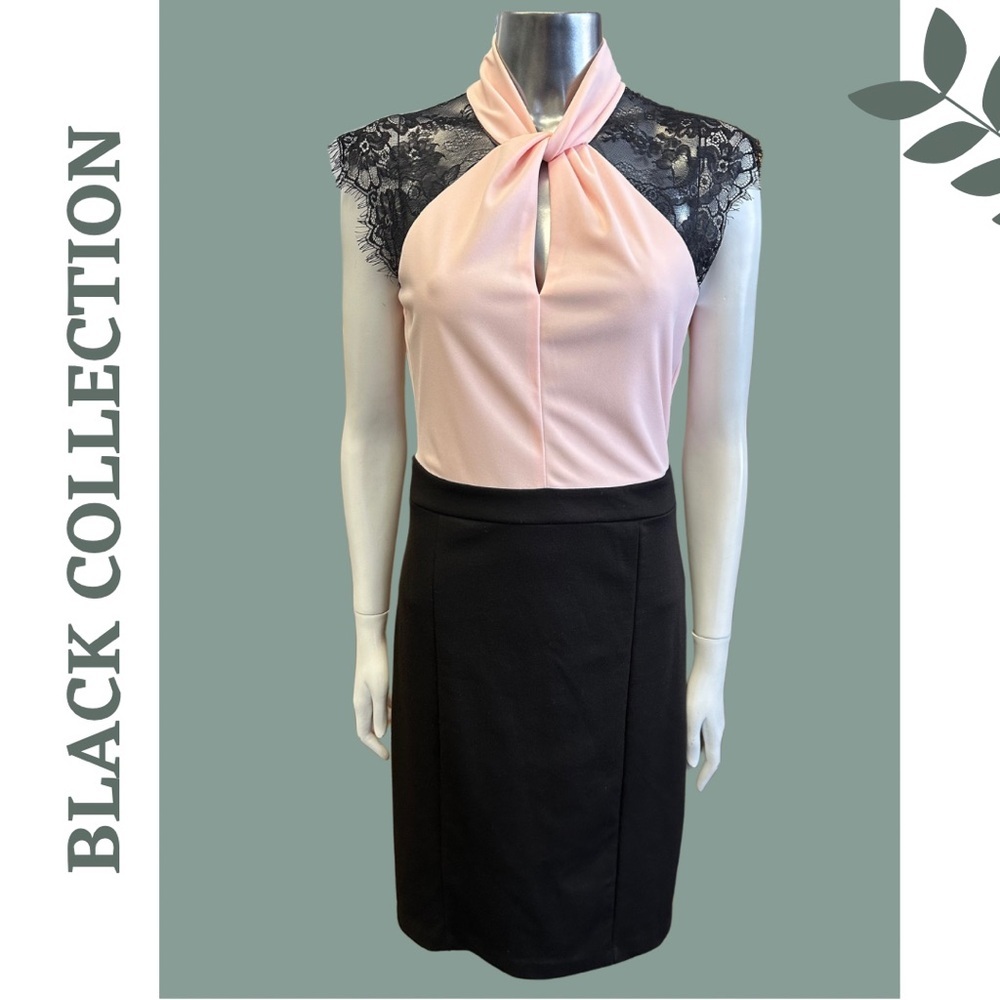 Black Collection Halter Dress Lace
Cap Sleeve Knit Pink Black Keyhole Sz
Medium